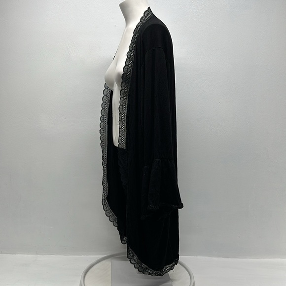 Torrid Super Soft Cardigan Lace Trim Ruffle 3/4 Sleeve Open Front Black Plus 4X - Picture 6 of 9